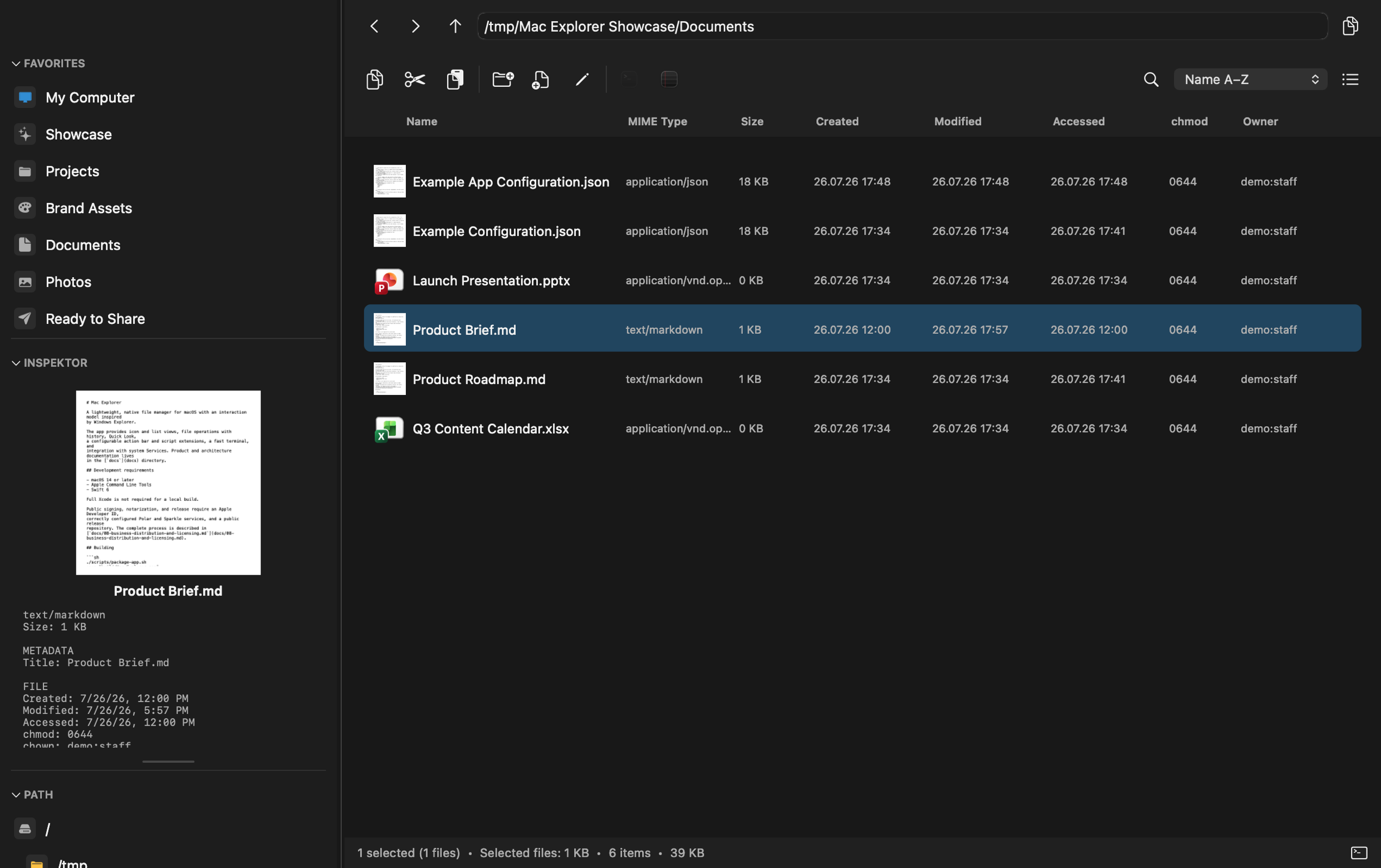 A detailed file list with columns for MIME type, size, dates, chmod and owner