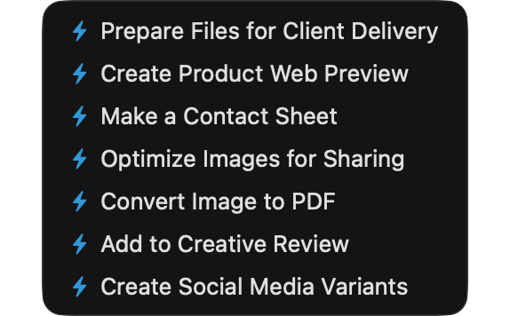 A list of Services and Quick Actions available for the selected file in Mac Explorer